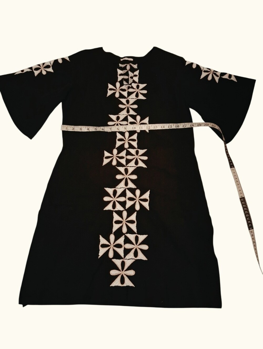 FRANCES VALENTINE Black Tunic Dress with White Geometric Embroidery - Picture 6 of 8